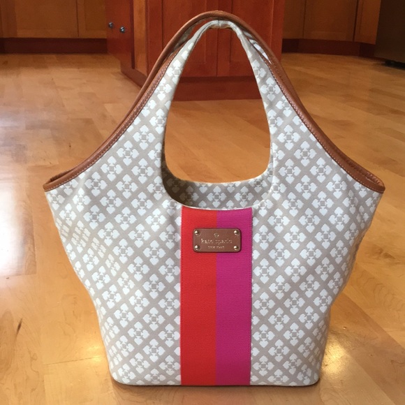 kate spade Handbags - Kate Spade Jacquard Tote With Leather Trims